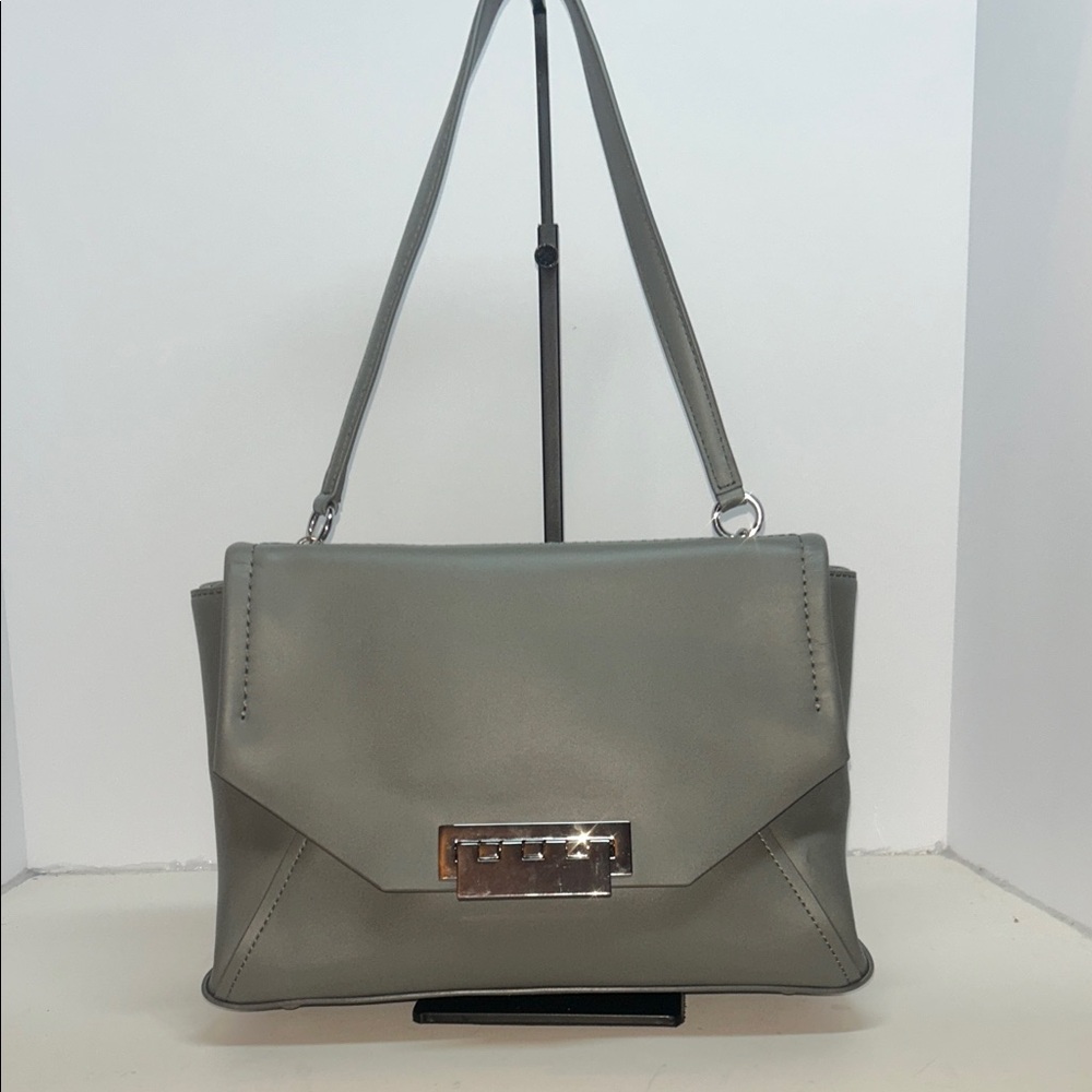 ZAC Zac Posen Gray Leather Shoulder Bag with Silver Hardware